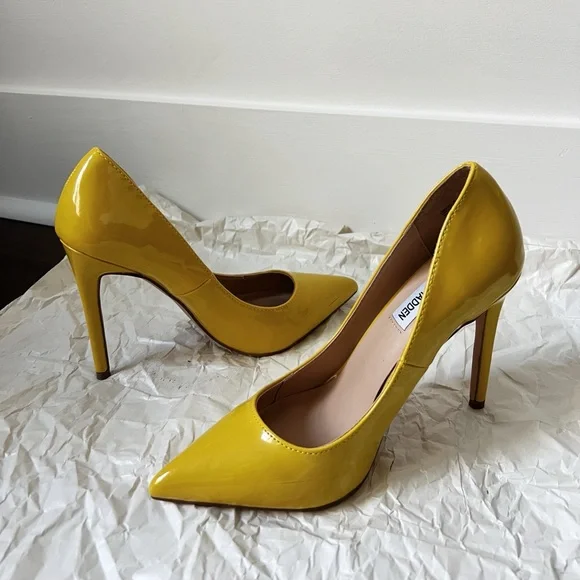 Steve Madden Orkid yellow patent heels pumps 4in heel size 6 - Picture 13 of 14